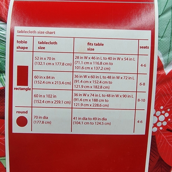 Poinsettia PEVA Vinyl Tablecloth 60 x 84 inch Rectangle Holiday Time Christmas - Picture 7 of 9